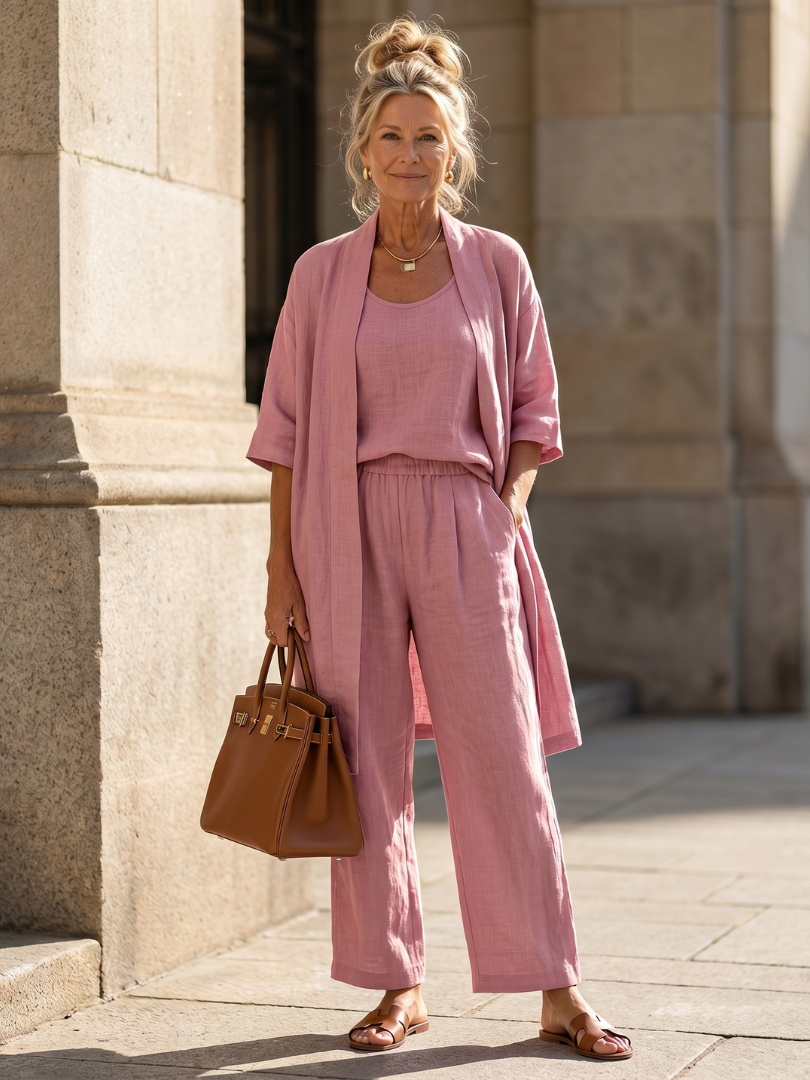 Yael Three-Piece Relaxed Top and Wide-Leg Pants Set