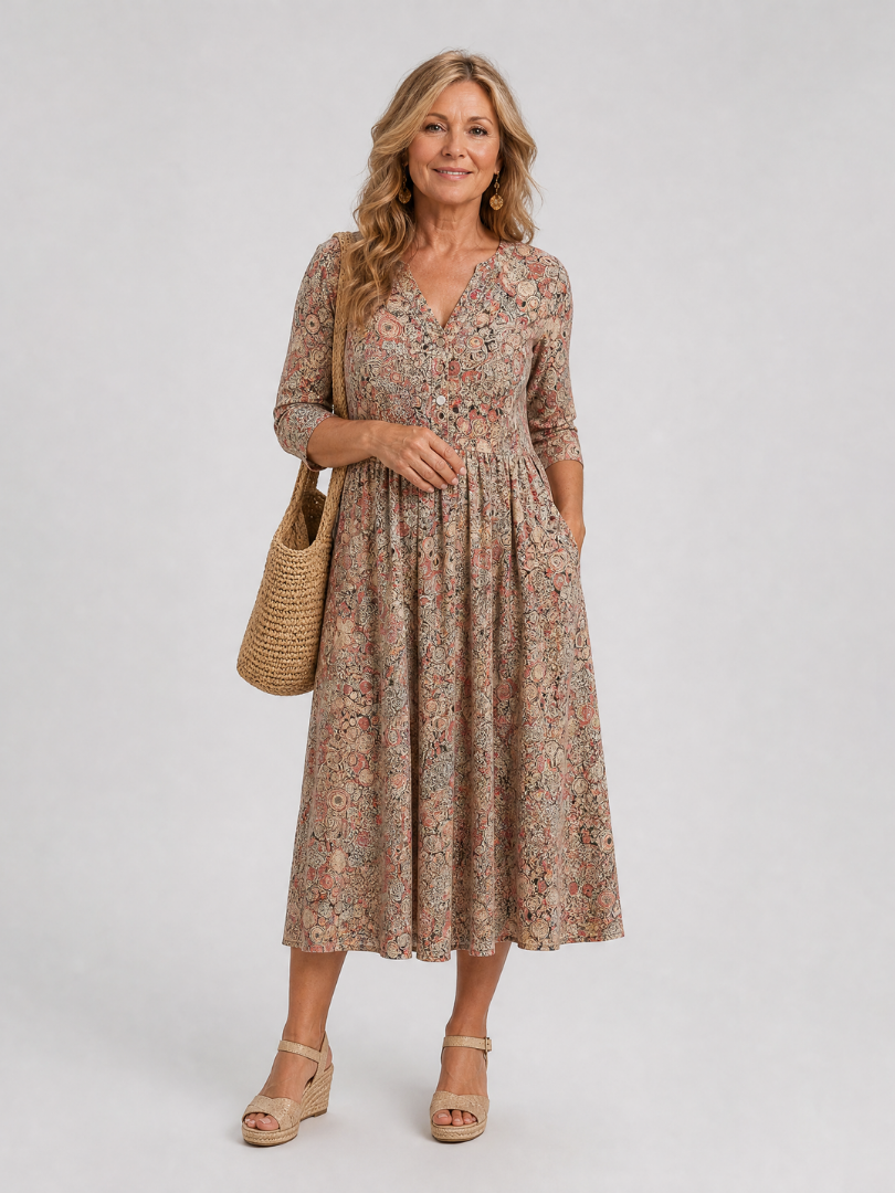 long dress vintage three quarter floral Elegant Vintage Dresses For Women 2026 Summer 100% Real Silk Three Quarter Sleeve Floral Print Holiday Style Women's Long Dress