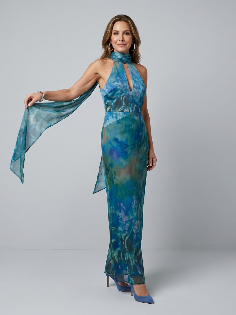 Juniper Keyhole Halter Sleeveless Maxi Dress