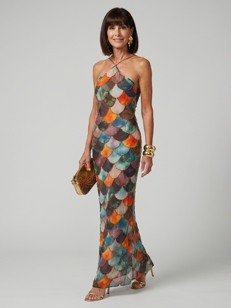 Larkin Fitted Scale Pattern Maxi Dress