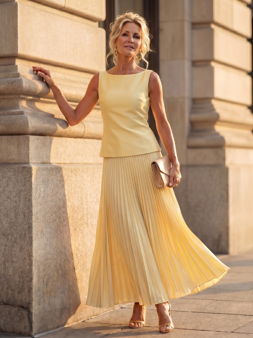 Rhodes Structured Bodice Pleated Skirt Set