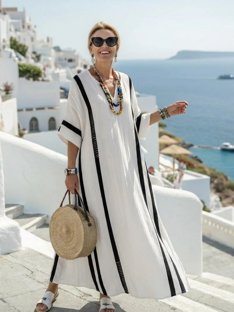 Elvienne Short Sleeve Color Block Striped Maxi Dress