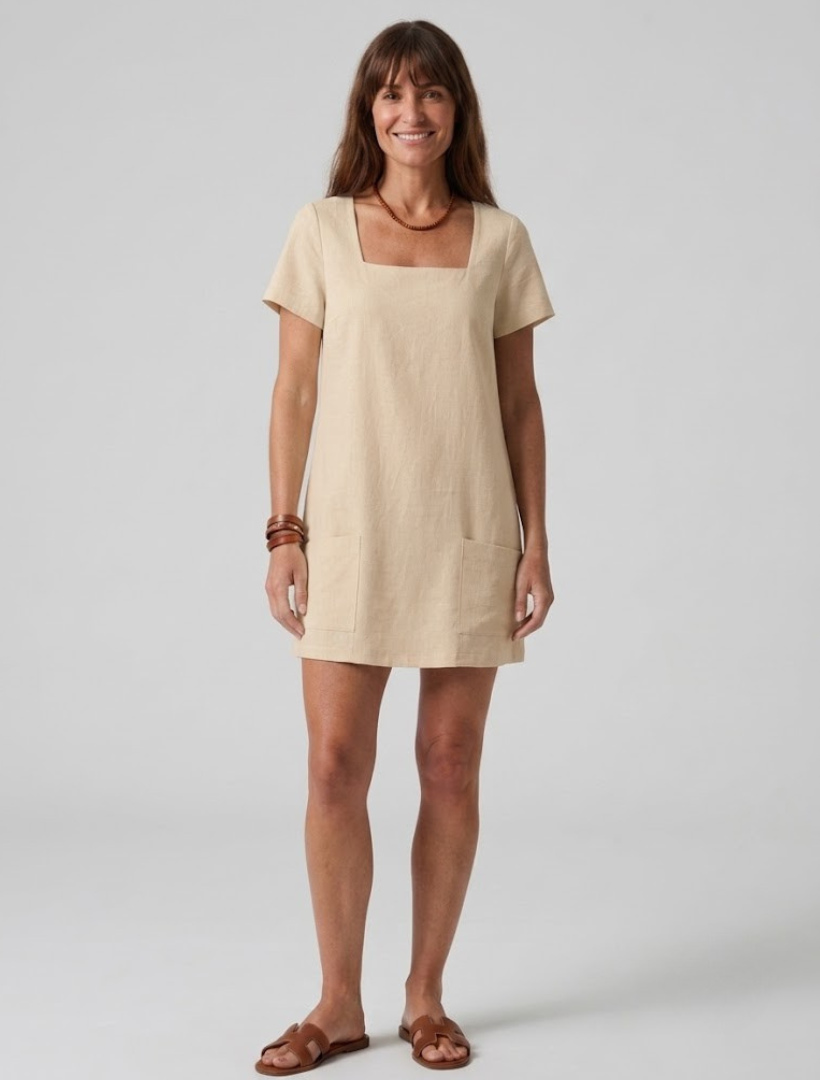 Women’s Mini Dress with Square Neckline and Wide Straps