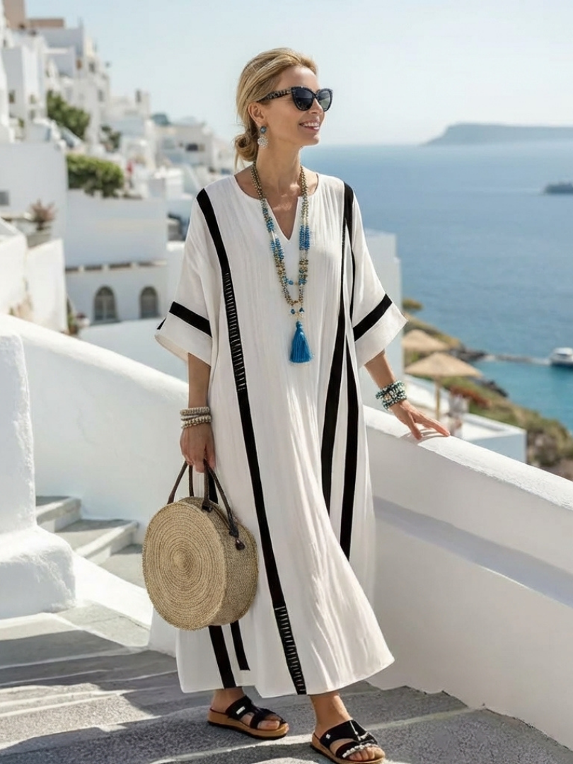 Elvienne Color Block Striped Maxi Dress Detail