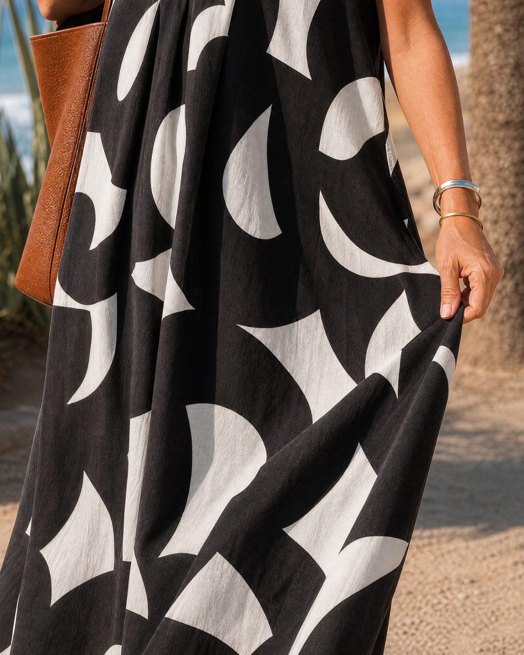 Verain | Abstract Print V Neck Flowing Maxi Dress