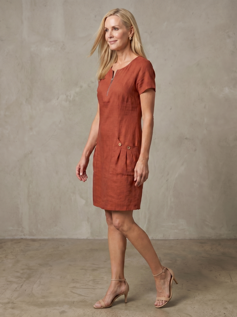 Zulimar | Zip Neck Pocket Detail Knee Length Dress