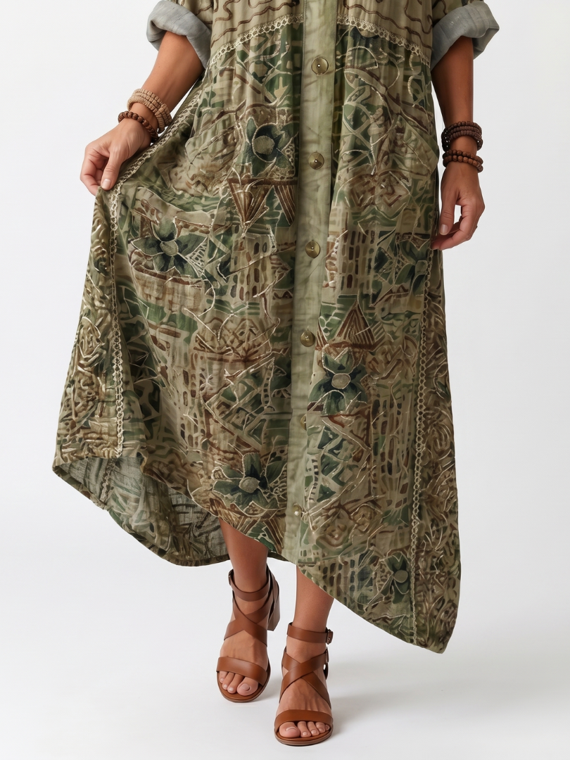Aleta Midi Dress Embroidered Bodice and Pocket Detail