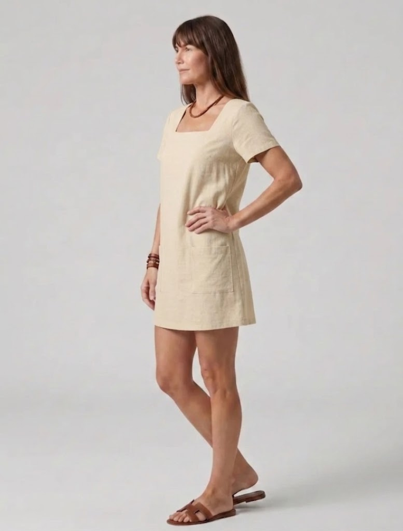 Women’s Mini Dress with Square Neckline and Wide Straps