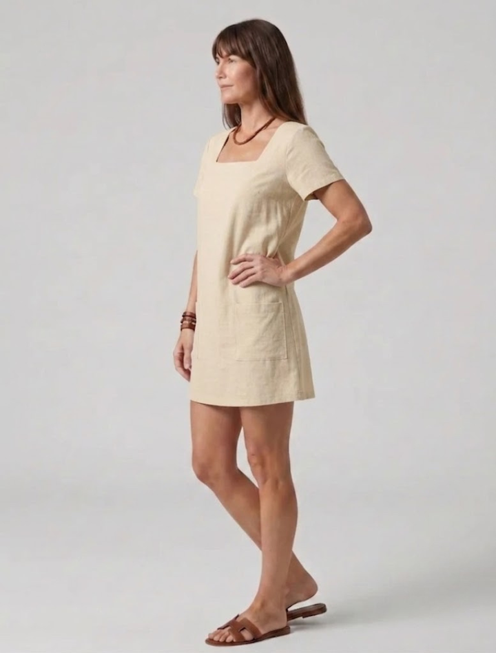 Women’s Mini Dress with Square Neckline and Wide Straps