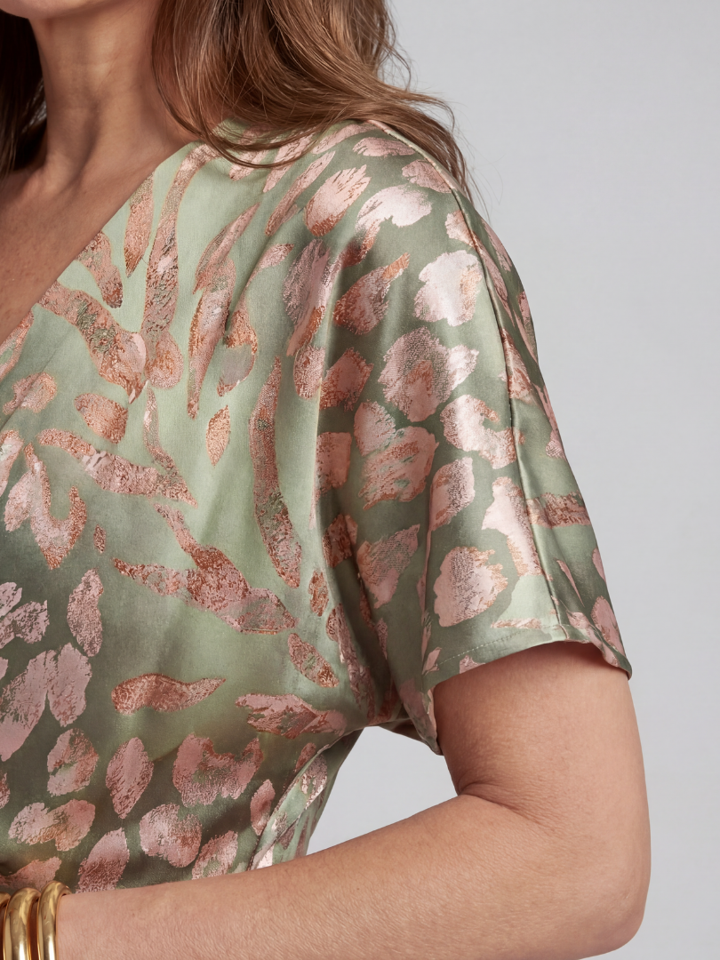 Coralie Midi Dress Abstract Print and Short Sleeve Detail