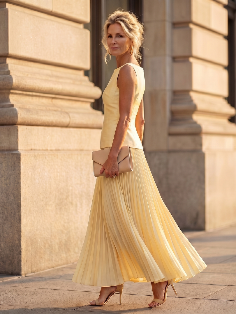 Rhodes Structured Bodice and Pleated Skirt Detail