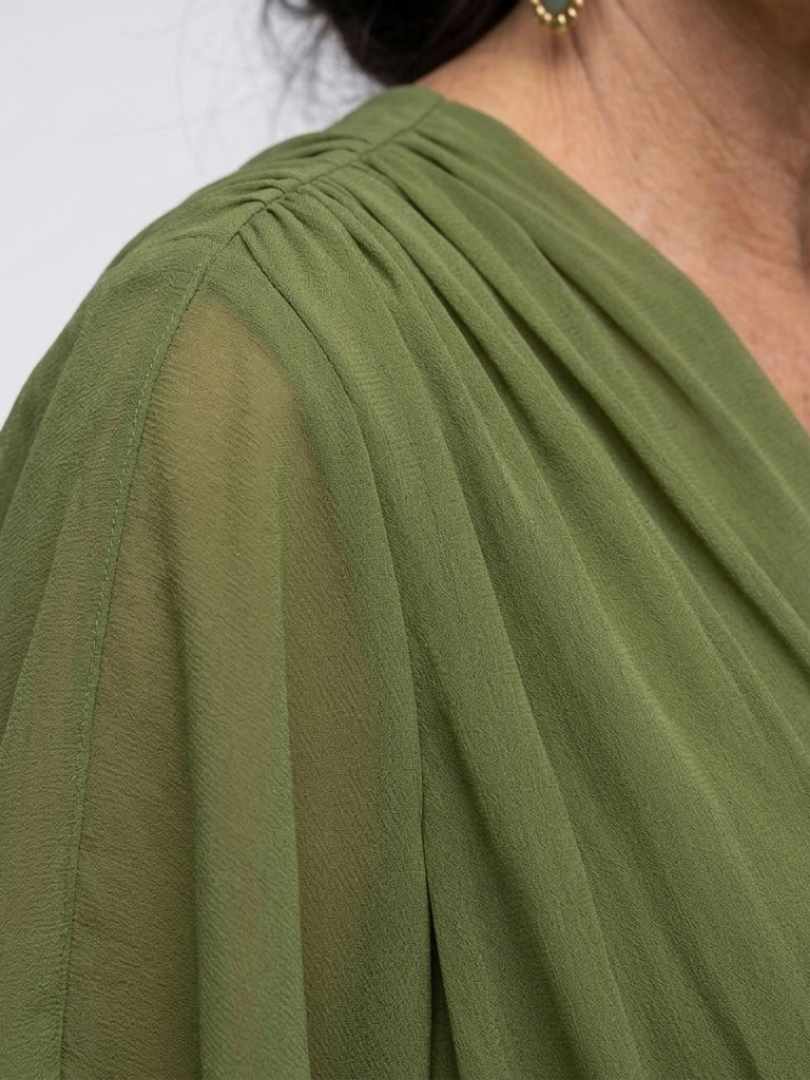 Elysia Midi Dress Draped Sleeve and Fabric Detail