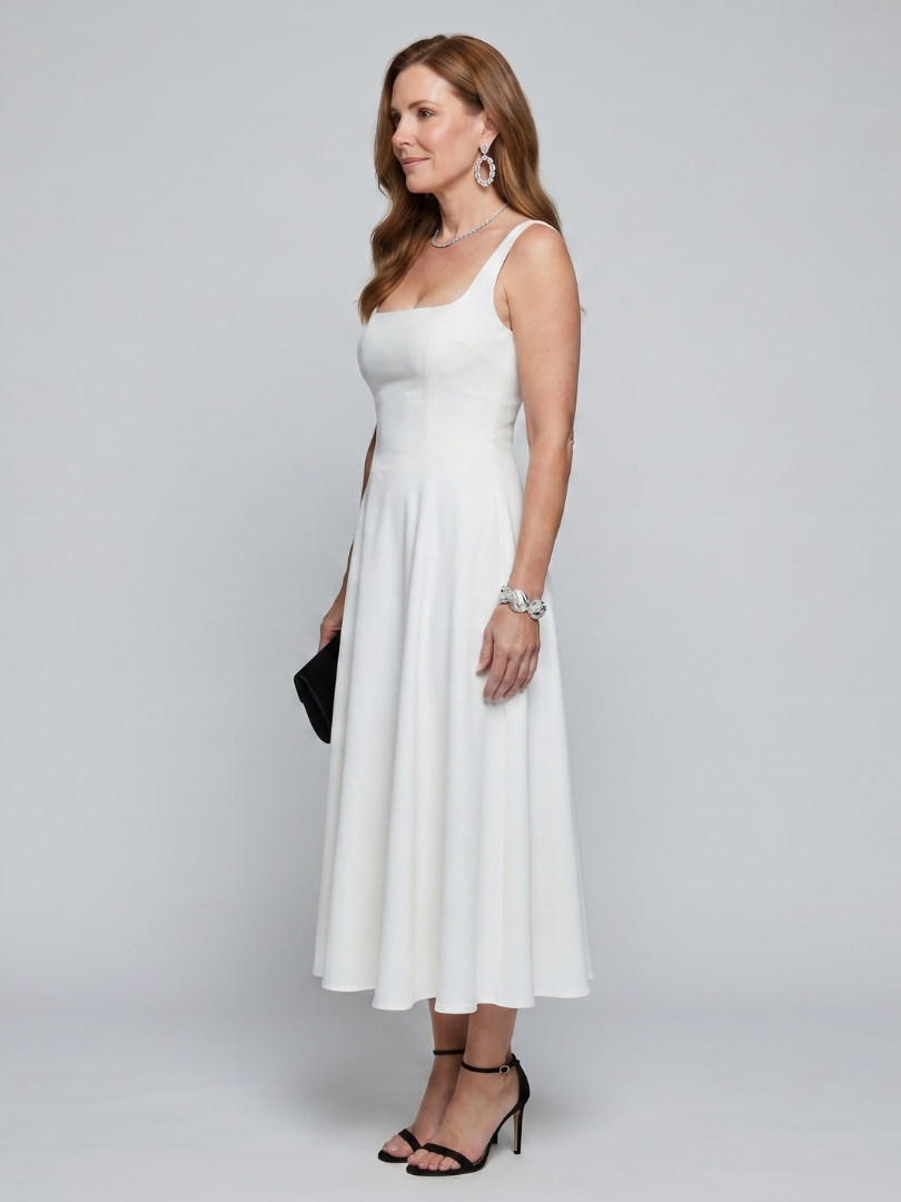 Pallas | Sleeveless Square Neck Flared Skirt Midi Dress