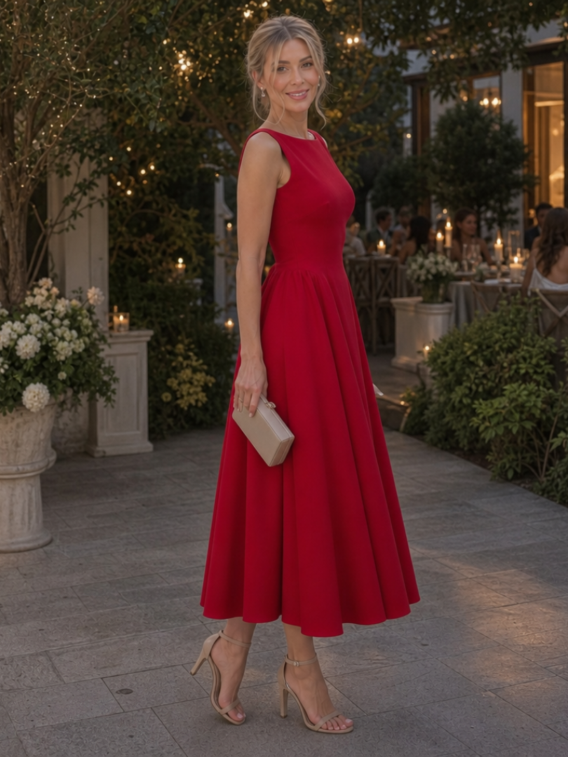 midi dress fitted bodice Elegant Midi Dress