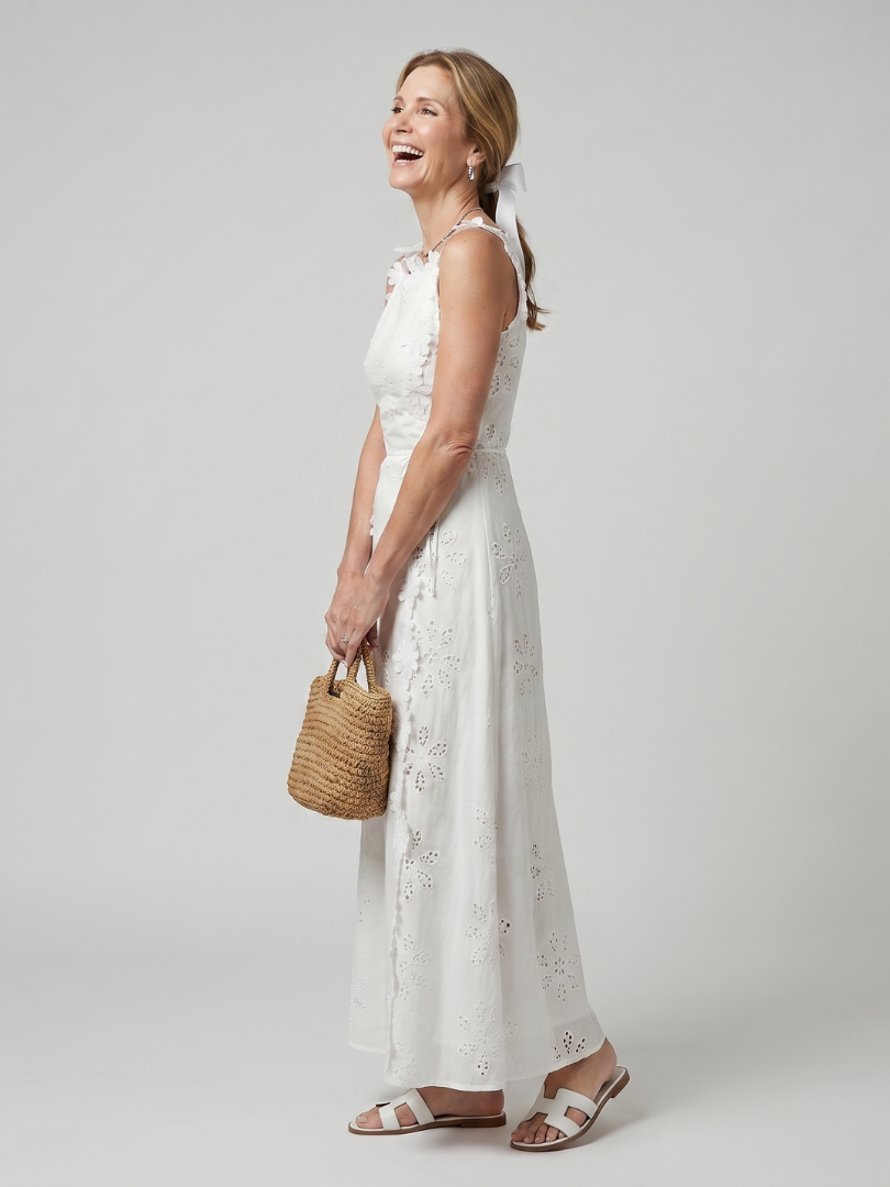 Simone | Sleeveless Fitted Bodice Lace Midi Dress