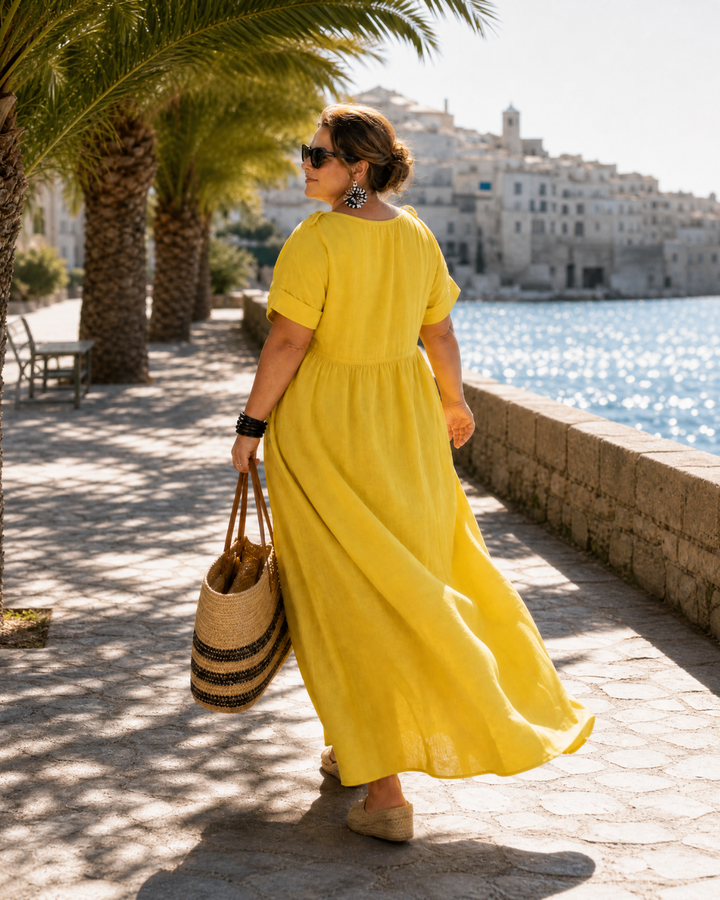 Zomla  | Textured V Neck Short Sleeve Flowing Maxi Dress