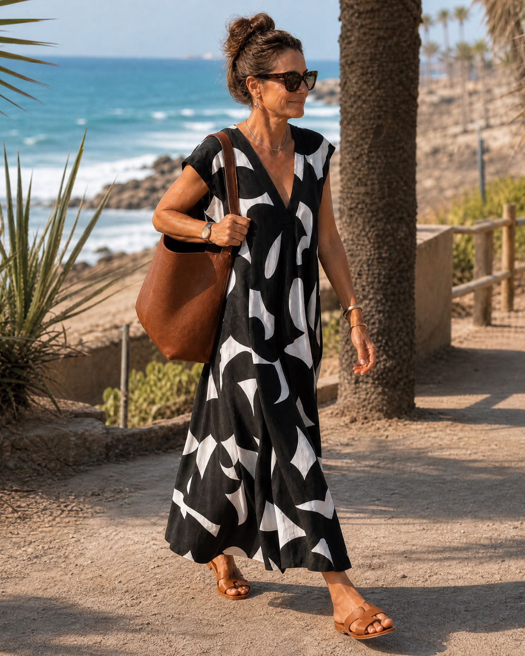Verain | Abstract Print V Neck Flowing Maxi Dress