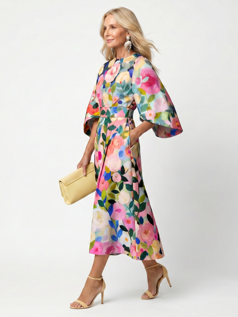 Glade | Wide Sleeve Floral Midi Dress