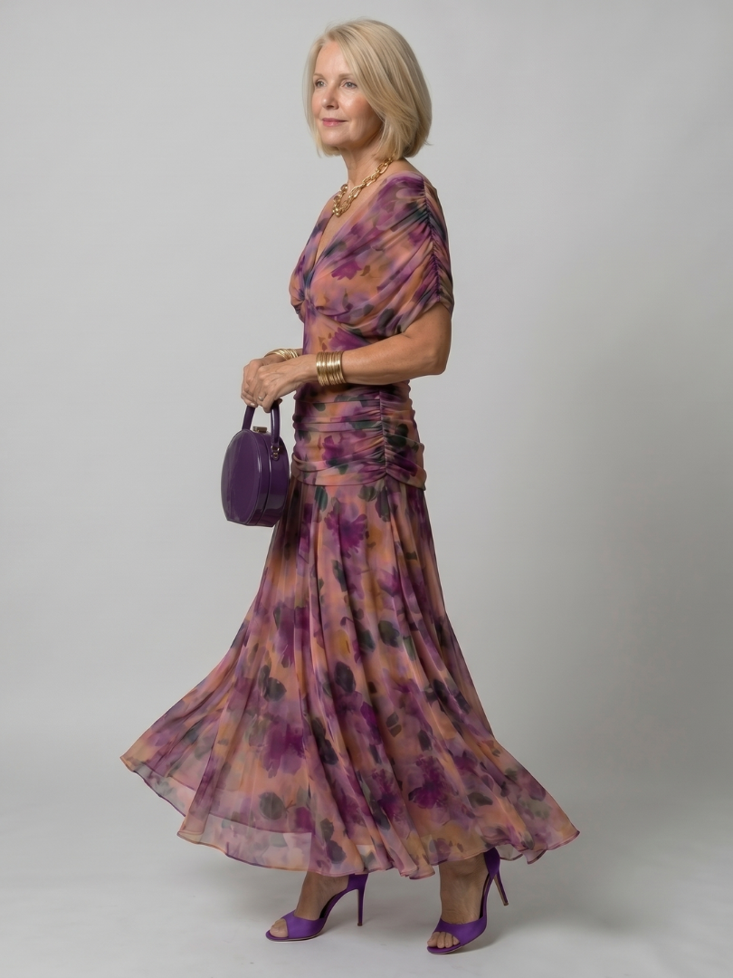 Calen Off Shoulder Flow Midi Dress Side View