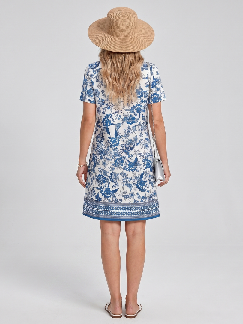 Nola | Short Sleeve Geometric Print Knee Length Dress