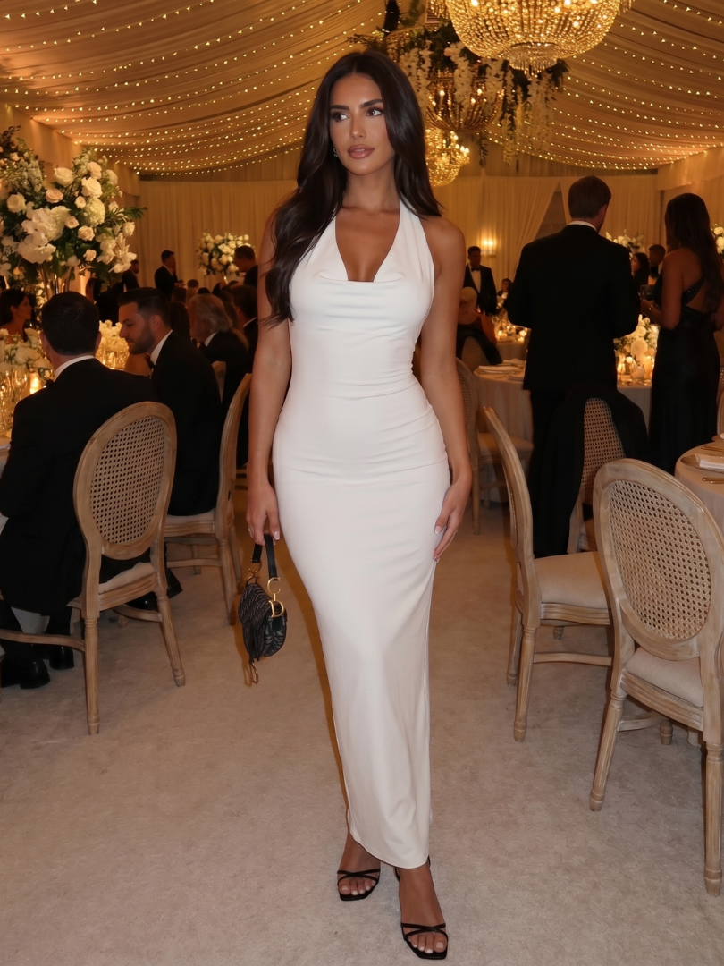 Neverine | Halter Neck Fitted Silhouette Midi Dress