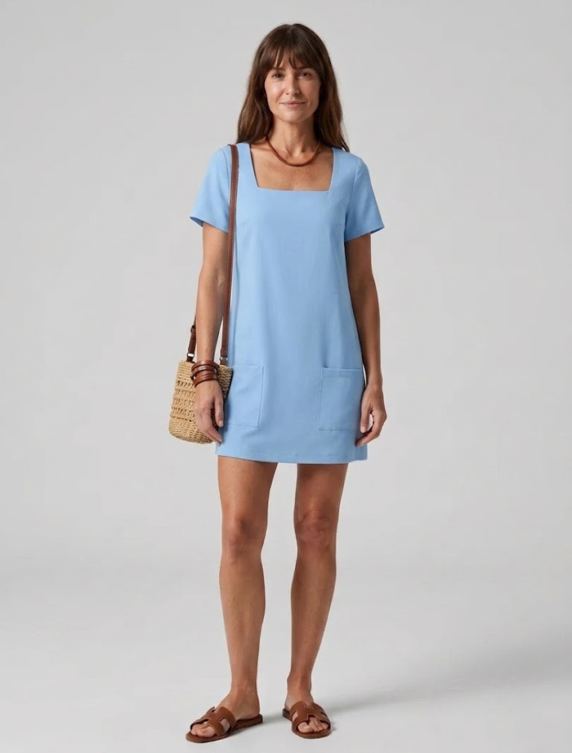 Women’s Mini Dress with Square Neckline and Wide Straps