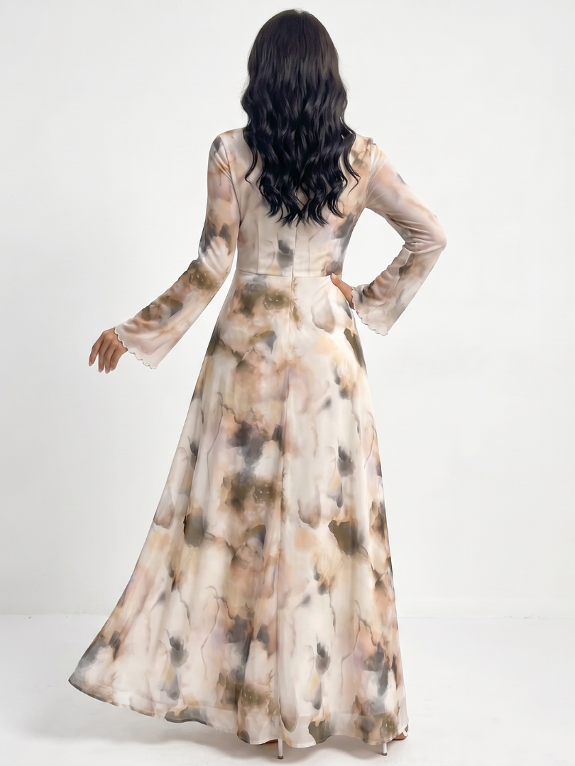 Roxana | Long Sleeve Abstract Print Waist Maxi Dress