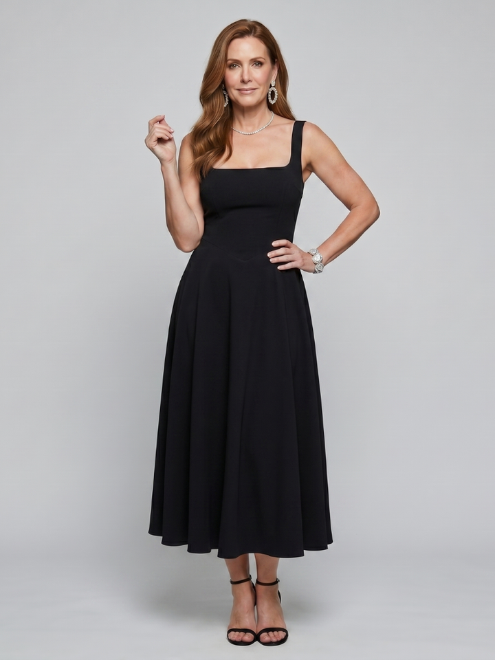 Pallas | Sleeveless Square Neck Flared Skirt Midi Dress