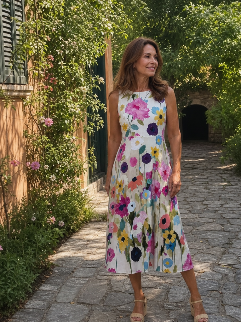 round neck floral midi dress Cynthia
