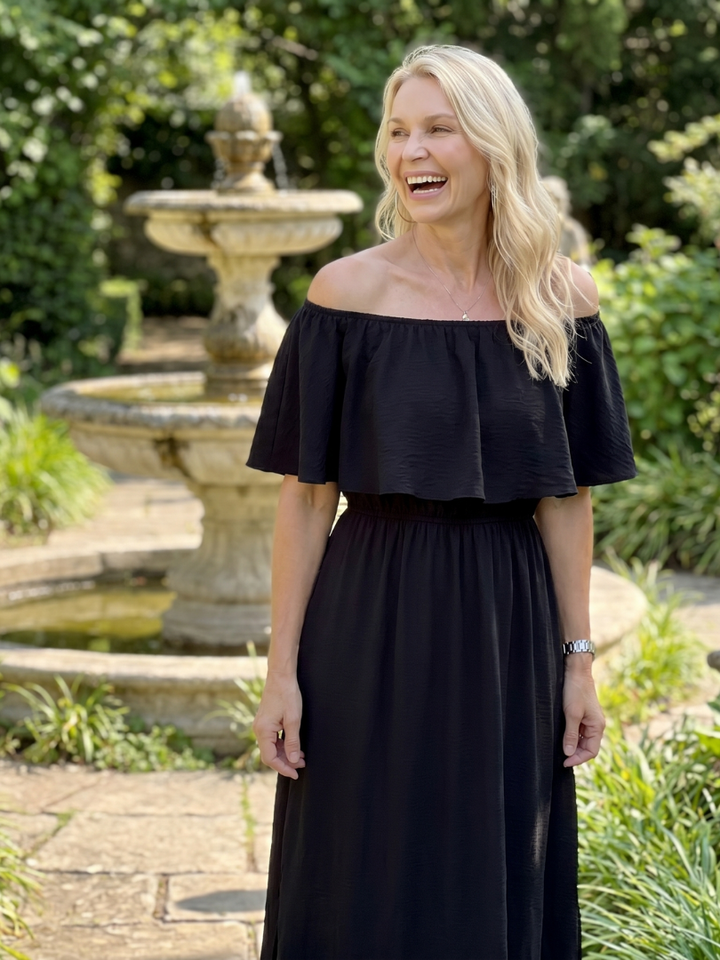 Elowira | Off Shoulder Soft Floral Print Midi Dress