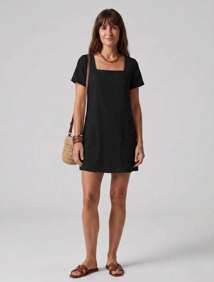 Women’s Mini Dress with Square Neckline and Wide Straps