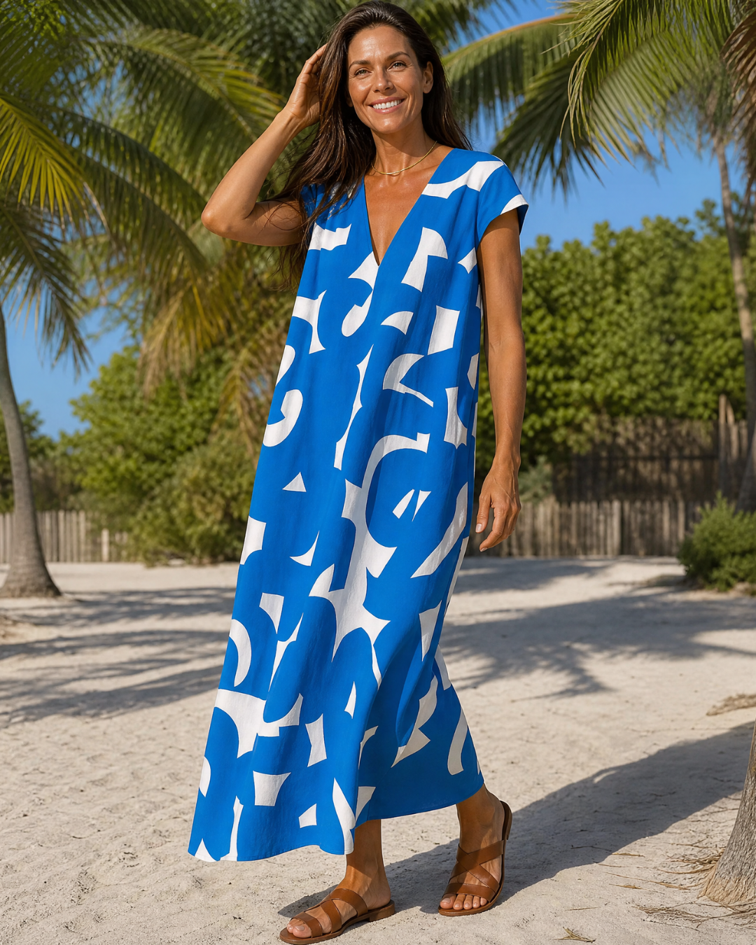 Verain | Abstract Print V Neck Flowing Maxi Dress