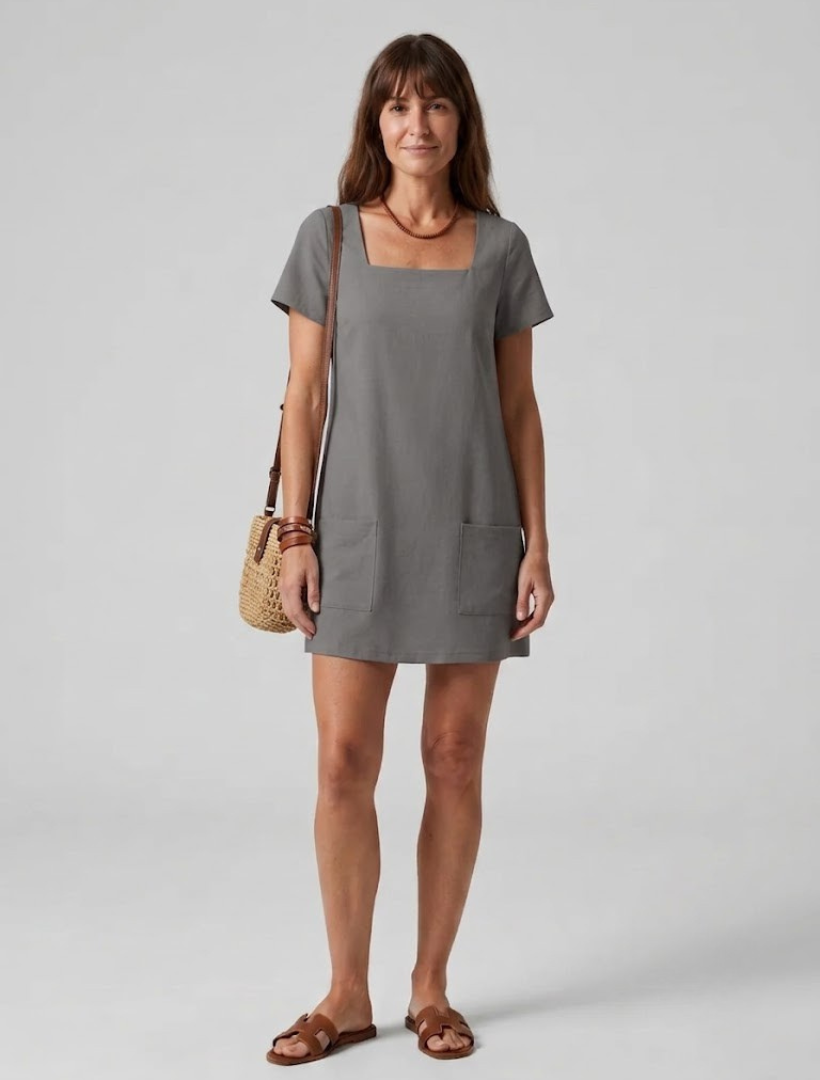 Women’s Mini Dress with Square Neckline and Wide Straps