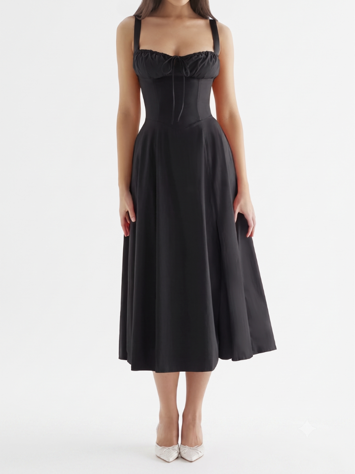 Amren | Women’s Midi Dress with Ruched Bust and Corset Bodice