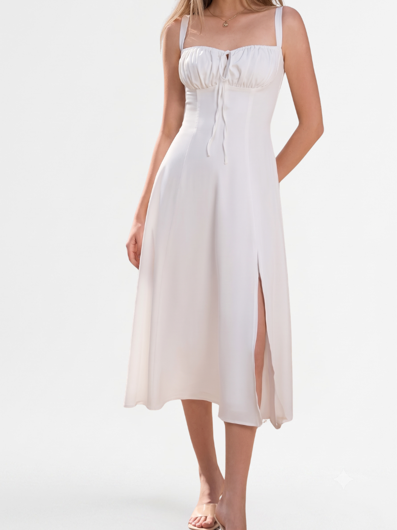 Amren | Women’s Midi Dress with Ruched Bust and Corset Bodice