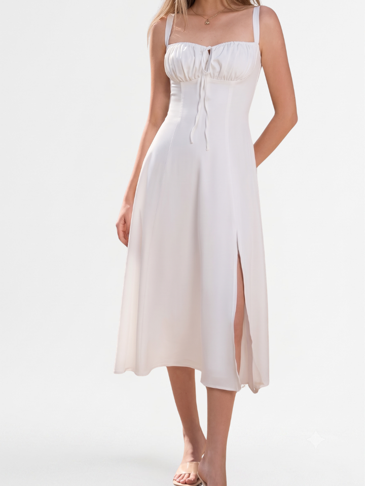 Amren | Women’s Midi Dress with Ruched Bust and Corset Bodice