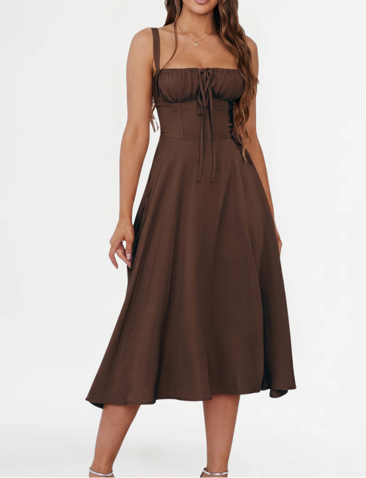 Amren | Women’s Midi Dress with Ruched Bust and Corset Bodice