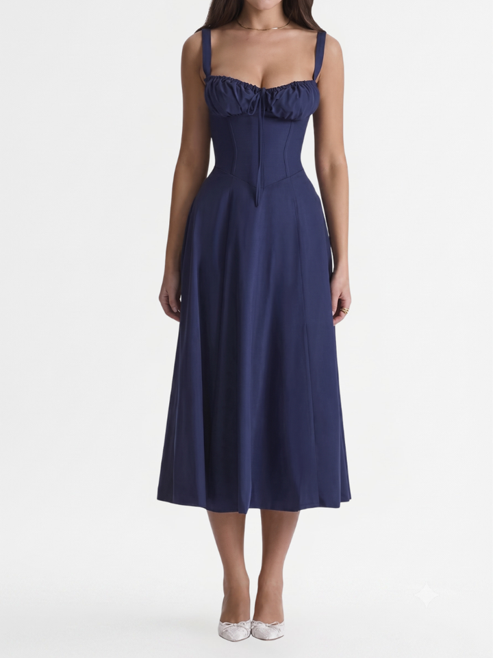 Amren | Women’s Midi Dress with Ruched Bust and Corset Bodice