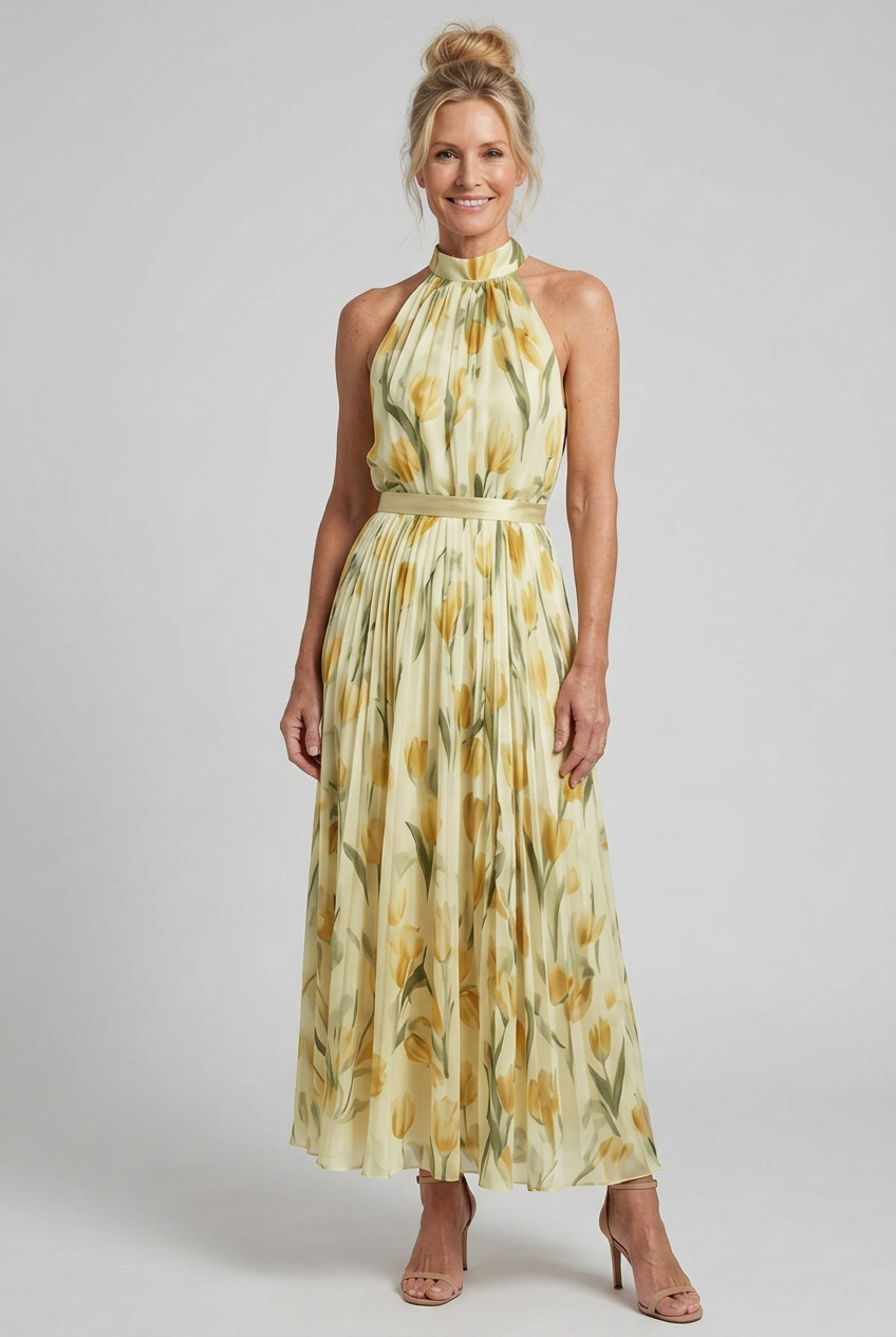 Aurelle | Halter Neck Floral Midi Dress