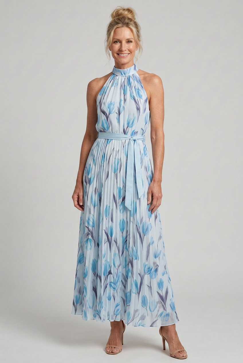Aurelle | Halter Neck Floral Midi Dress