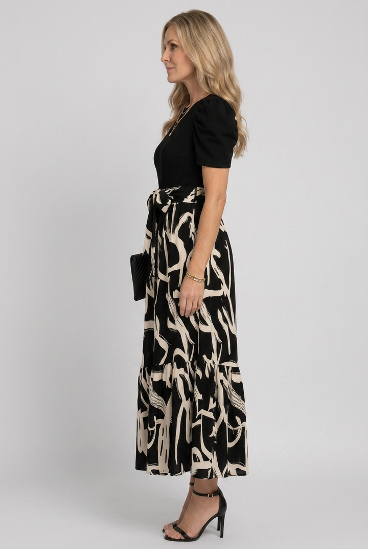 Avelyn | Short Sleeve Abstract Floral Print Maxi Dress