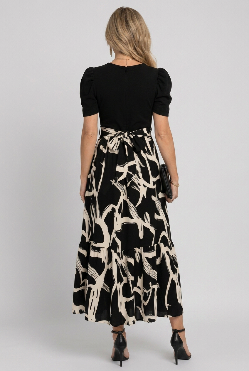 Avelyn | Short Sleeve Abstract Floral Print Maxi Dress