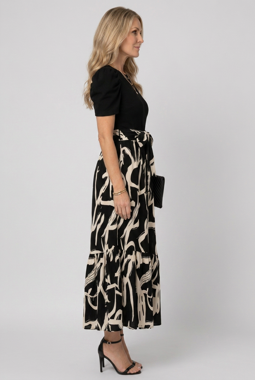 Avelyn | Short Sleeve Abstract Floral Print Maxi Dress