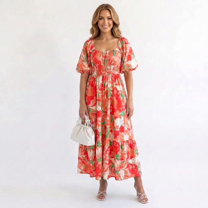 Elara | Puff Sleeve Floral Maxi Dress