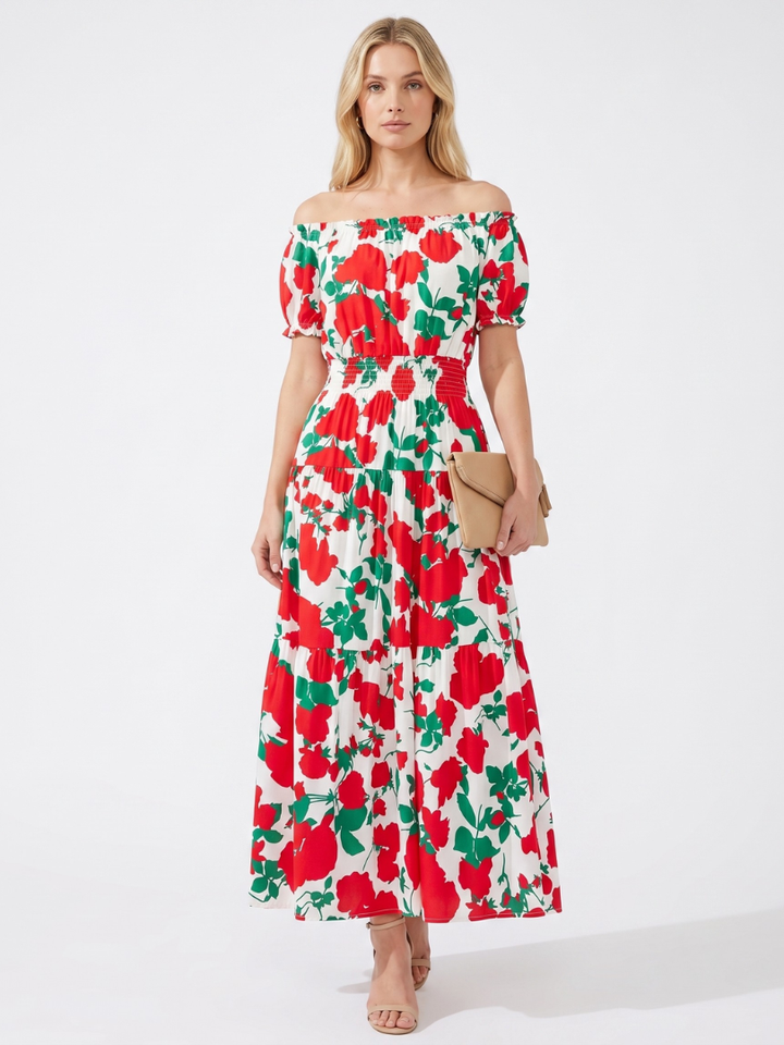 Carolina | Women’s Maxi Dress with Off-Shoulder Neckline and Shirred Waist