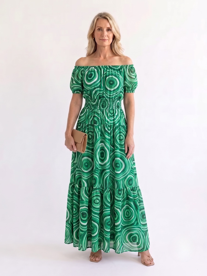 Carolina | Women’s Maxi Dress with Off-Shoulder Neckline and Shirred Waist