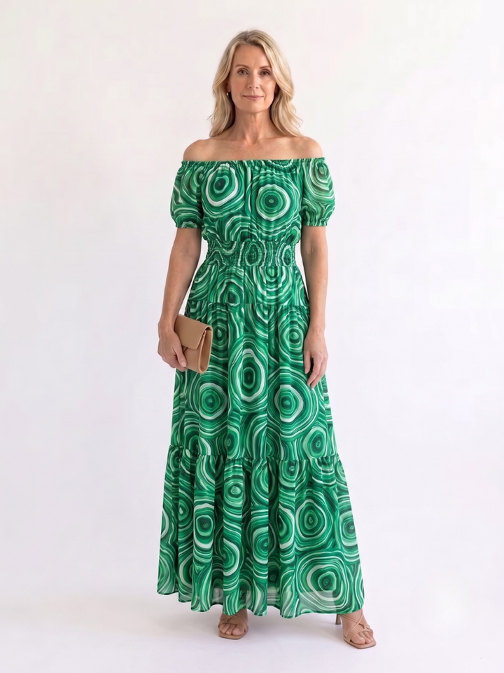 Carolina | Women’s Maxi Dress with Off-Shoulder Neckline and Shirred Waist