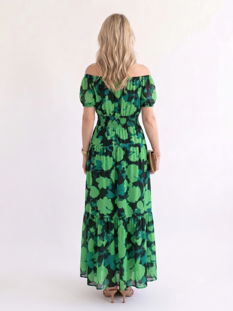 Carolina | Women’s Maxi Dress with Off-Shoulder Neckline and Shirred Waist