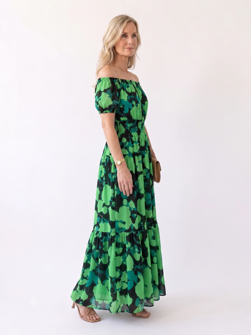 Carolina | Women’s Maxi Dress with Off-Shoulder Neckline and Shirred Waist