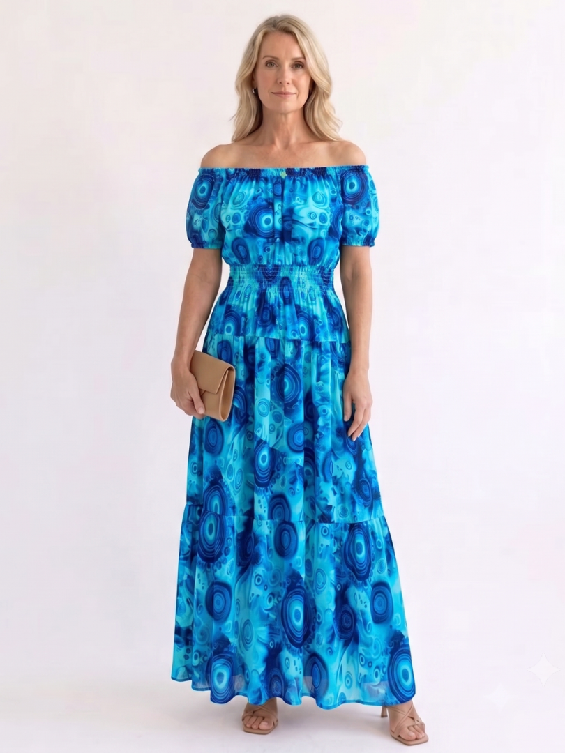 Carolina | Women’s Maxi Dress with Off-Shoulder Neckline and Shirred Waist